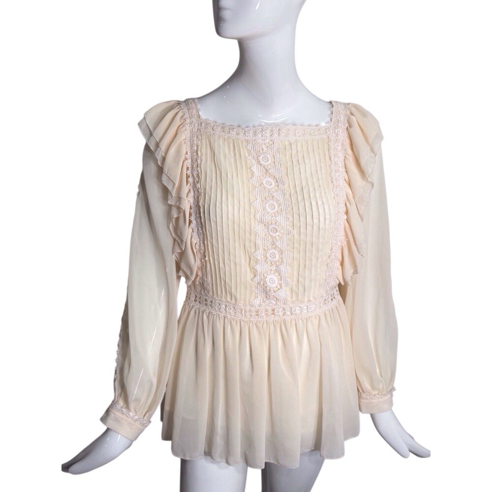 Stellah Large Romantic BOHO Lace Fairytale Detailed Fluttery Ivory Blouse Women - Picture 11 of 16
